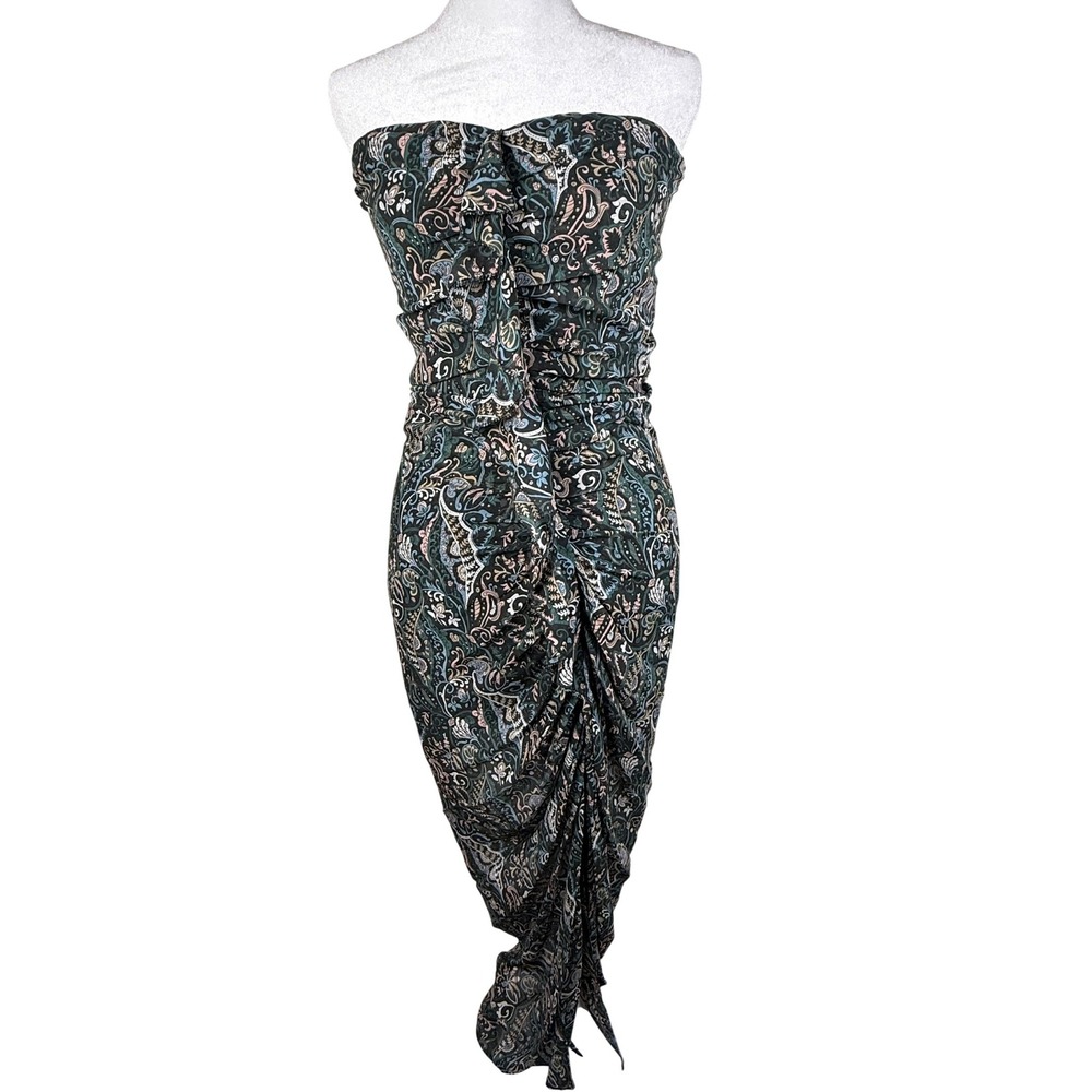 Veronica Beard Silk Paisley Strapless Dress Ruched Draped Midi 2 - Picture 2 of 9